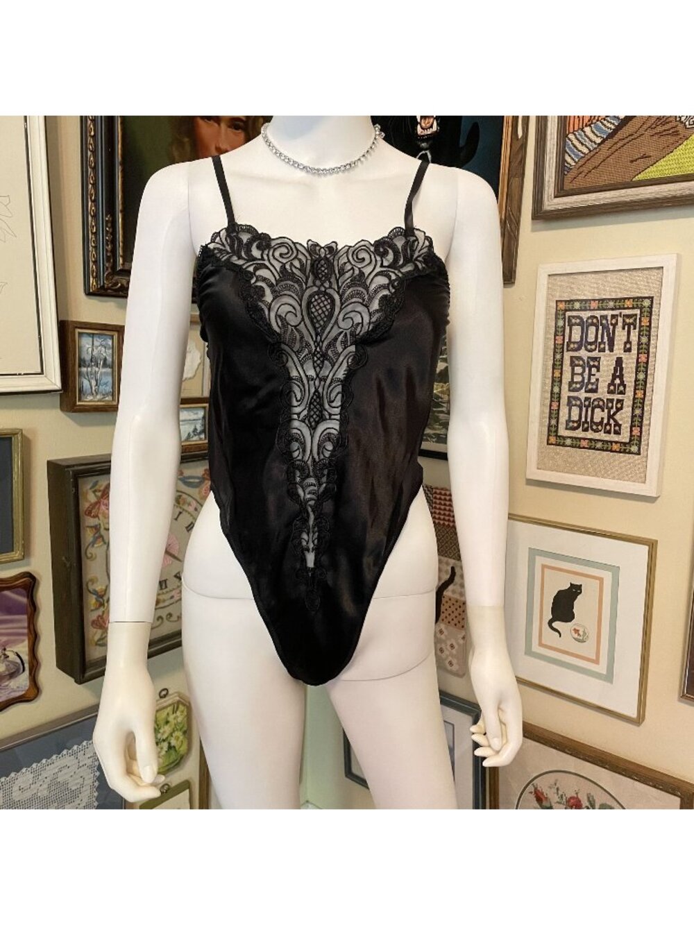 Vintage Maidenform Sheer Black Lace and Mesh Bodysuit Size M